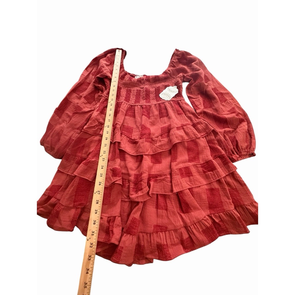 Altar'd State Rust Tiered Ruffle Mini Dress Smocked Long Sleeve Medium NWT #C2-1 - Picture 9 of 12
